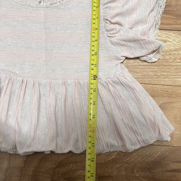 Free People Pastel Pink Babydoll Cropped Top Size XS Flutter Sleeve Striped - Picture 6 of 6